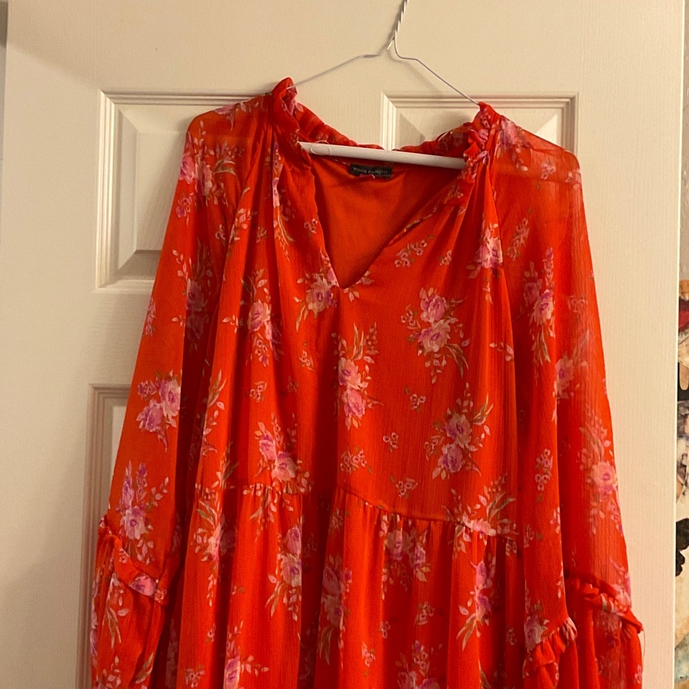 Vince Camuto Vibrant Orange Long Sleeve Boho Chic Dress M - Picture 5 of 7
